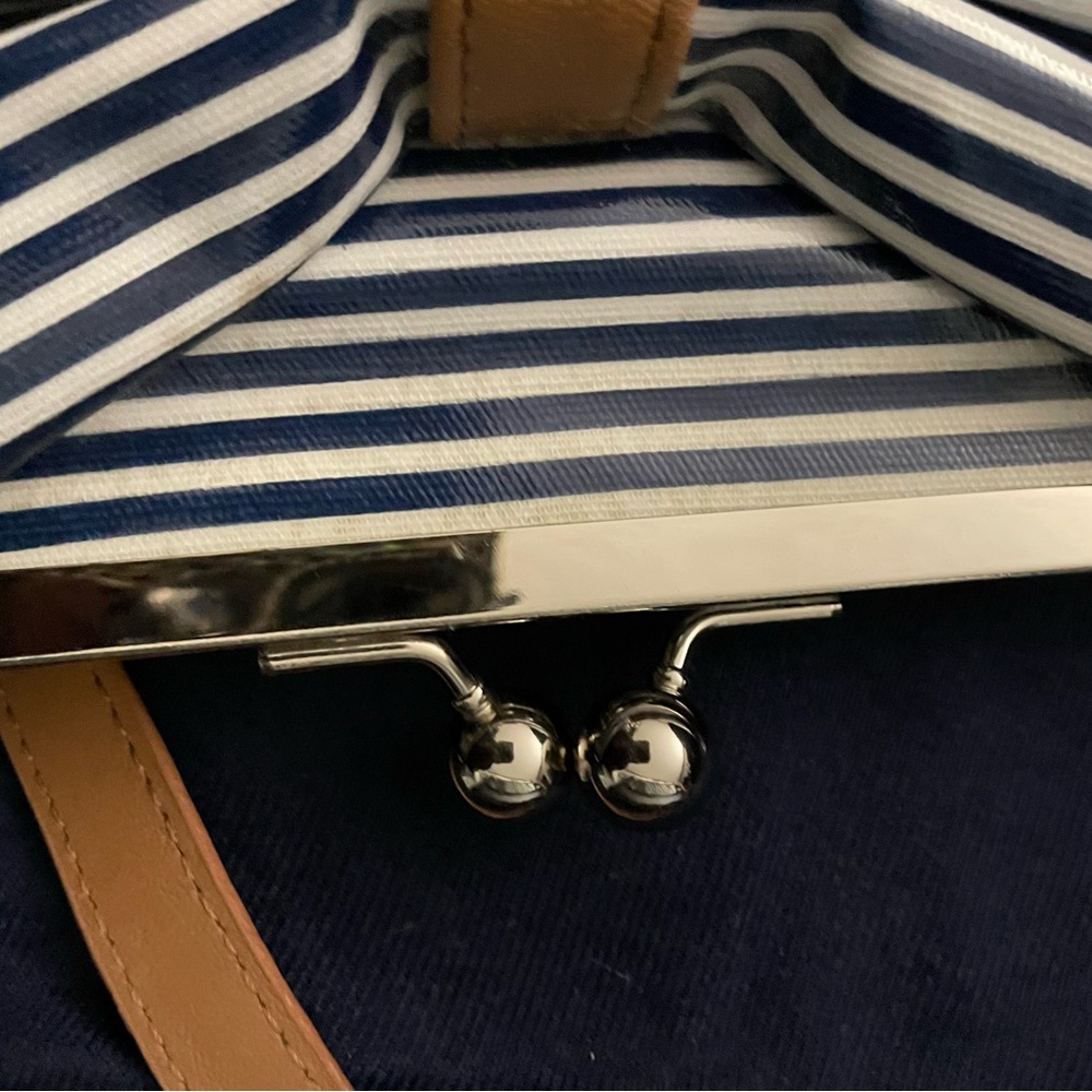 Stylish Blue and Tan Crossbody Bag with Decorative Bow - Picture 8 of 8
